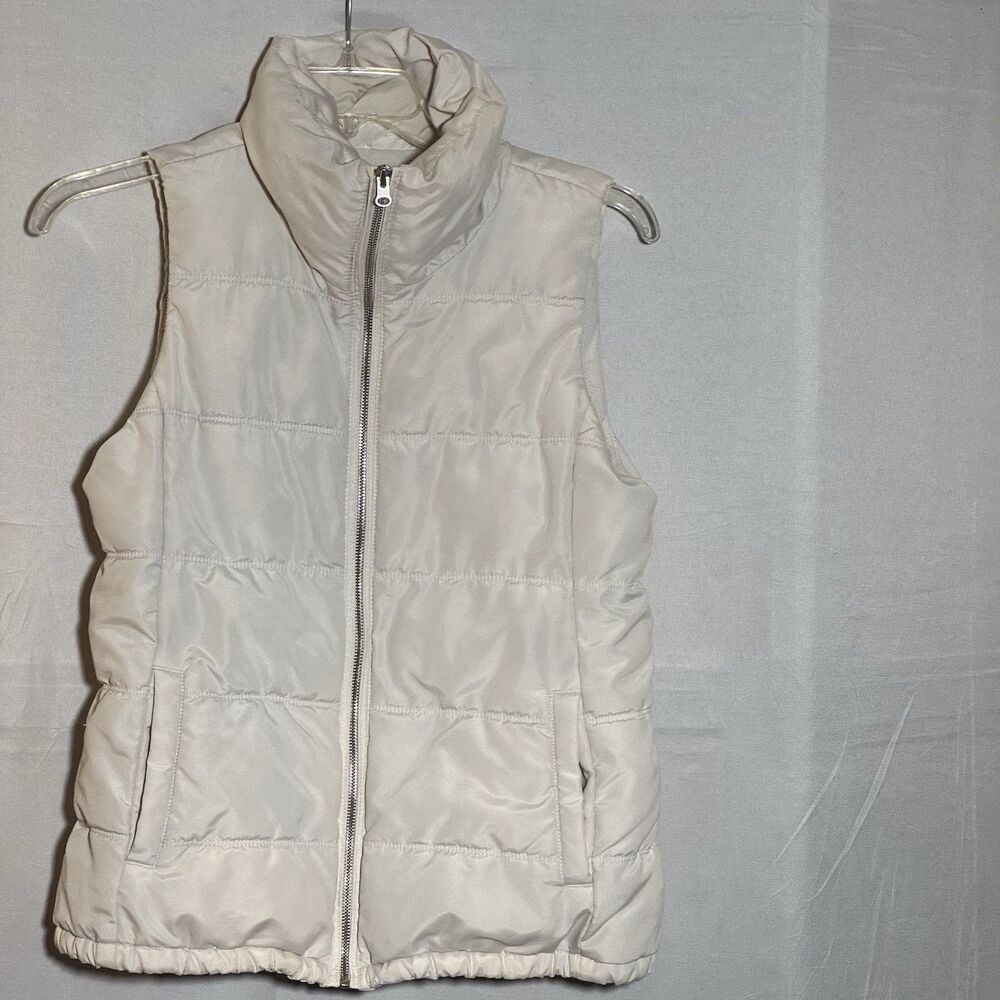Old Navy Womens Cream Puffer Vest Quilted Zip Front Medium Jacket Coat